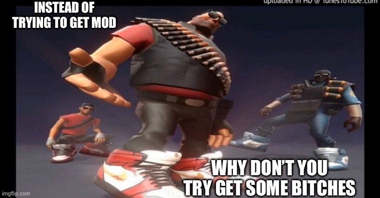 Drip fortress 2 | INSTEAD OF TRYING TO GET MOD; WHY DON’T YOU TRY GET SOME BITCHES | image tagged in drip fortress 2 | made w/ Imgflip meme maker