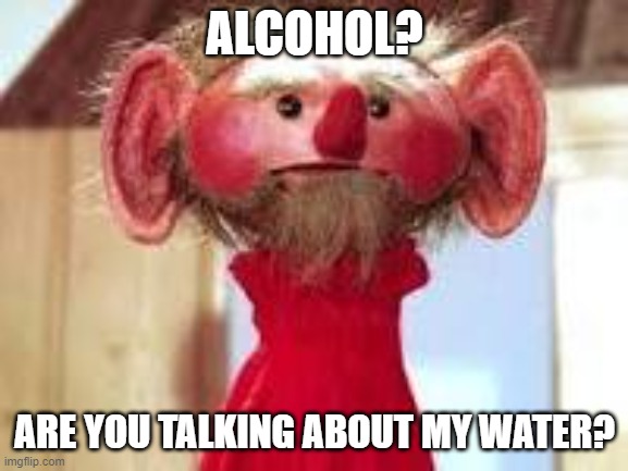 Scrawl | ALCOHOL? ARE YOU TALKING ABOUT MY WATER? | image tagged in scrawl | made w/ Imgflip meme maker