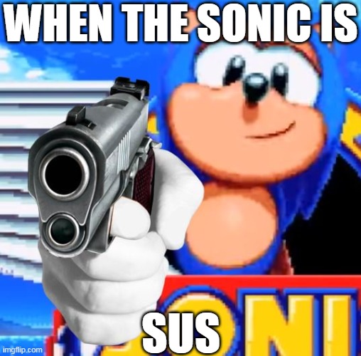 Sonic With Gun | WHEN THE SONIC IS; SUS | image tagged in sonic the hedgehog,when the imposter is sus | made w/ Imgflip meme maker