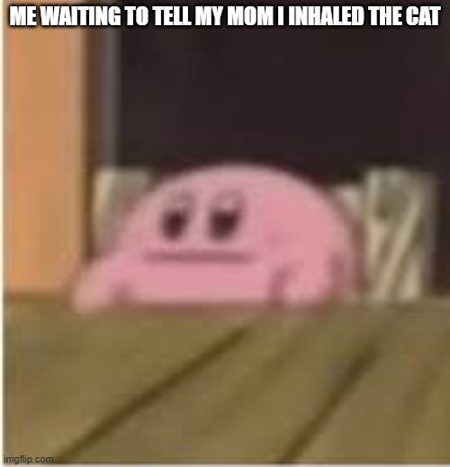Kirby | ME WAITING TO TELL MY MOM I INHALED THE CAT | image tagged in kirby | made w/ Imgflip meme maker