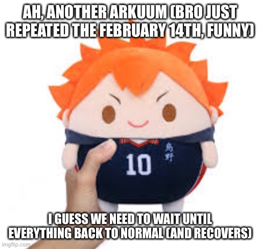 Hinata Fuwakororin | AH, ANOTHER ARKUUM (BRO JUST REPEATED THE FEBRUARY 14TH, FUNNY); I GUESS WE NEED TO WAIT UNTIL EVERYTHING BACK TO NORMAL (AND RECOVERS) | image tagged in hinata fuwakororin | made w/ Imgflip meme maker