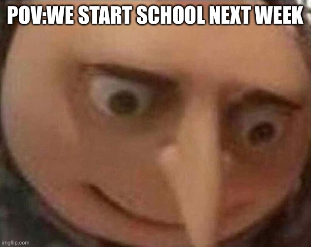 Gru don’t like school | POV:WE START SCHOOL NEXT WEEK | image tagged in gru meme,school | made w/ Imgflip meme maker