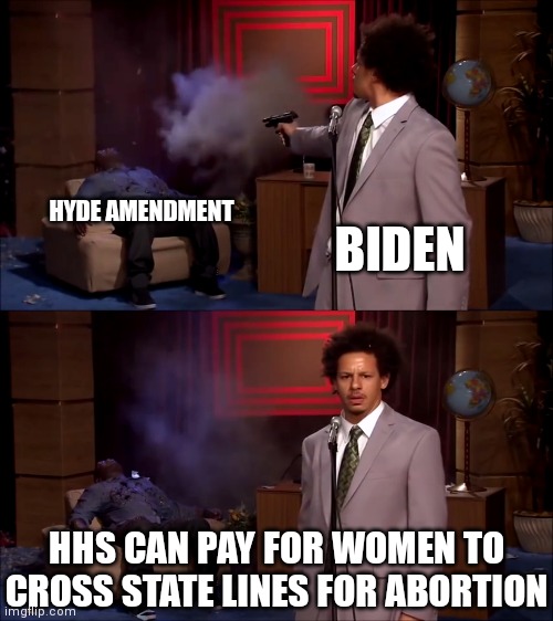 Tax payer funded murder | HYDE AMENDMENT; BIDEN; HHS CAN PAY FOR WOMEN TO CROSS STATE LINES FOR ABORTION | image tagged in how could they have done this,biden,democrats,abortion | made w/ Imgflip meme maker