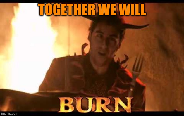 Burn | TOGETHER WE WILL | image tagged in burn | made w/ Imgflip meme maker