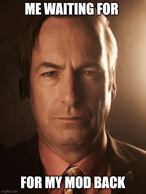 Saul Goodman | ME WAITING FOR; FOR MY MOD BACK | image tagged in saul goodman | made w/ Imgflip meme maker