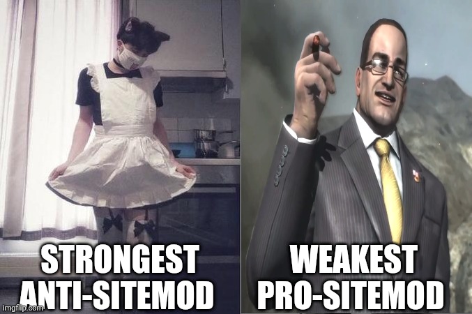 Strongest Fan VS Weakest Fan | STRONGEST ANTI-SITEMOD; WEAKEST PRO-SITEMOD | image tagged in strongest fan vs weakest fan | made w/ Imgflip meme maker