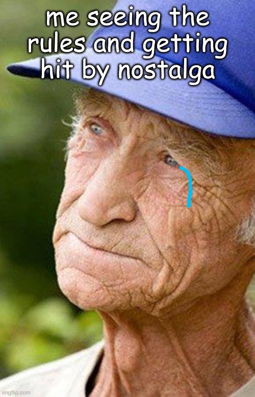sad old man nostalga | me seeing the rules and getting hit by nostalga | image tagged in sad old man nostalga | made w/ Imgflip meme maker