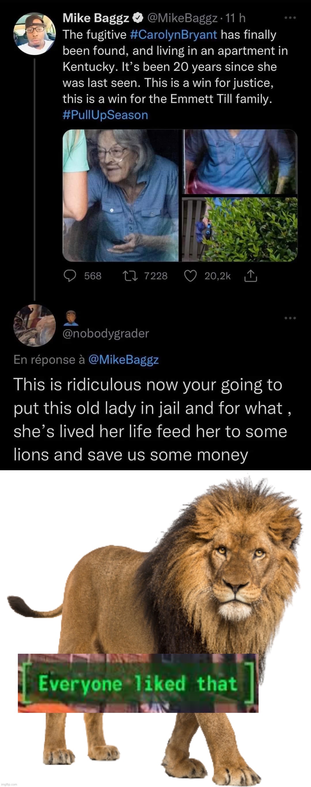 yes | image tagged in feed,that,racist,bitch,to,the lions | made w/ Imgflip meme maker