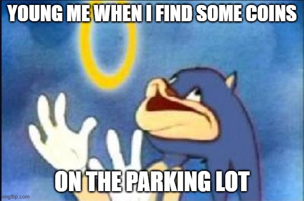 Sonic derp |  YOUNG ME WHEN I FIND SOME COINS; ON THE PARKING LOT | image tagged in sonic derp | made w/ Imgflip meme maker