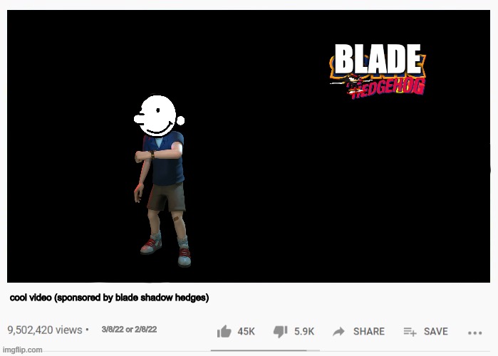 why | BLADE; cool video (sponsored by blade shadow hedges); 3/8/22 or 2/8/22 | image tagged in youtube video template | made w/ Imgflip meme maker