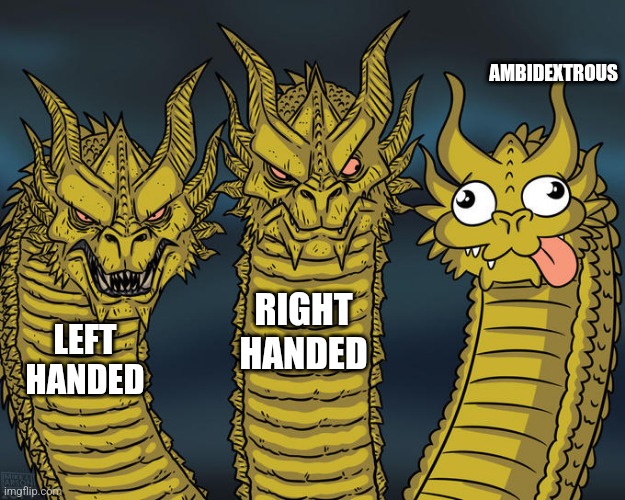Three-headed Dragon |  AMBIDEXTROUS; RIGHT HANDED; LEFT HANDED | image tagged in three-headed dragon | made w/ Imgflip meme maker