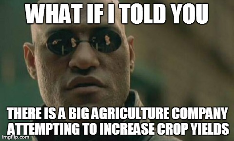 Matrix Morpheus Meme | WHAT IF I TOLD YOU THERE IS A BIG AGRICULTURE COMPANY ATTEMPTING TO INCREASE CROP YIELDS | image tagged in memes,matrix morpheus | made w/ Imgflip meme maker