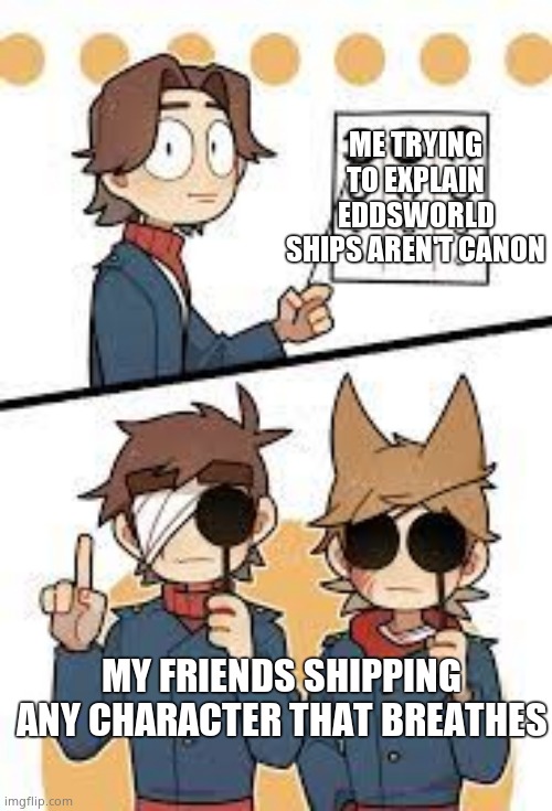 Why!? | ME TRYING TO EXPLAIN EDDSWORLD SHIPS AREN'T CANON; MY FRIENDS SHIPPING ANY CHARACTER THAT BREATHES | image tagged in eddsworld_zoey | made w/ Imgflip meme maker