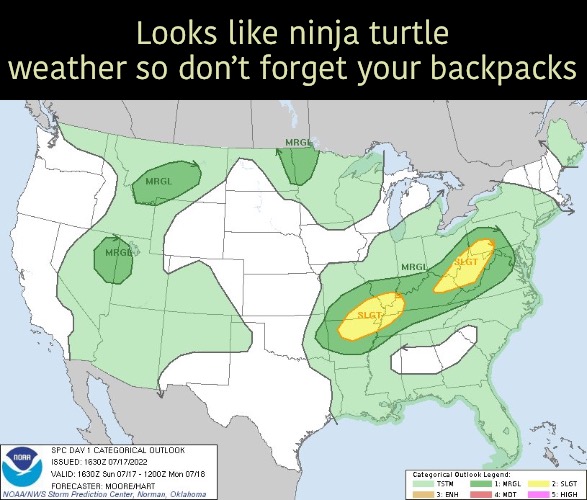  Looks like ninja turtle weather so don’t forget your backpacks | image tagged in funny memes,teenage mutant ninja turtles | made w/ Imgflip meme maker