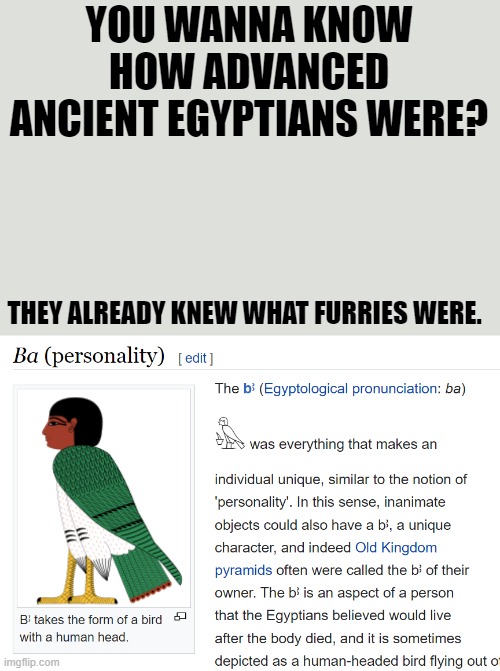 Welcome to HistoryTime with Reaper! | YOU WANNA KNOW HOW ADVANCED ANCIENT EGYPTIANS WERE? THEY ALREADY KNEW WHAT FURRIES WERE. | image tagged in memes,funny,egypt,furry,history | made w/ Imgflip meme maker