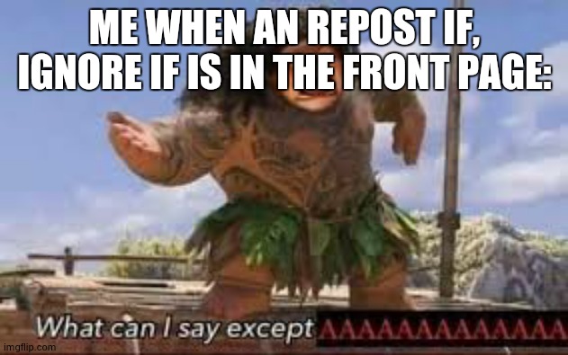 What can i say except aaaaaaaaaaa | ME WHEN AN REPOST IF, IGNORE IF IS IN THE FRONT PAGE: | image tagged in what can i say except aaaaaaaaaaa | made w/ Imgflip meme maker