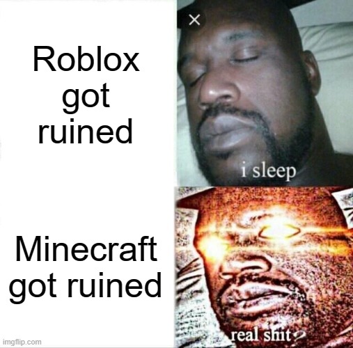 Roblox and Minecraft are both being ruined |  Roblox got ruined; Minecraft got ruined | image tagged in memes,sleeping shaq | made w/ Imgflip meme maker