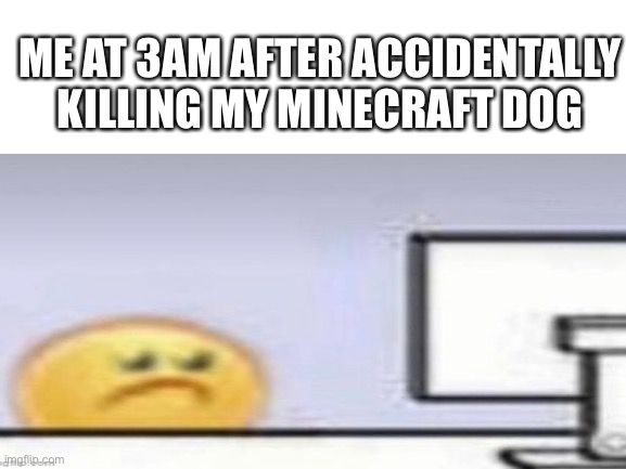 Sad and relatable + true story | ME AT 3AM AFTER ACCIDENTALLY KILLING MY MINECRAFT DOG | image tagged in memes | made w/ Imgflip meme maker