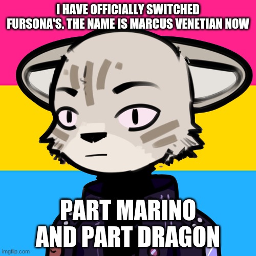 I love the pansexual flag (this was made on Picrew) | I HAVE OFFICIALLY SWITCHED FURSONA'S. THE NAME IS MARCUS VENETIAN NOW; PART MARINO AND PART DRAGON | image tagged in furry,art | made w/ Imgflip meme maker