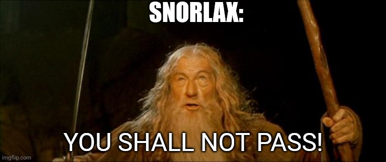 gandalf you shall not pass | SNORLAX:; YOU SHALL NOT PASS! | image tagged in gandalf you shall not pass | made w/ Imgflip meme maker