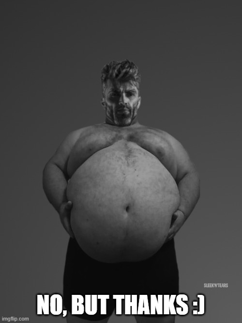 Fat Giga Chad | NO, BUT THANKS :) | image tagged in fat giga chad | made w/ Imgflip meme maker