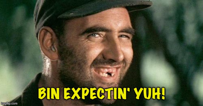 Deliverance HIllbilly | BIN EXPECTIN' YUH! | image tagged in deliverance hillbilly | made w/ Imgflip meme maker