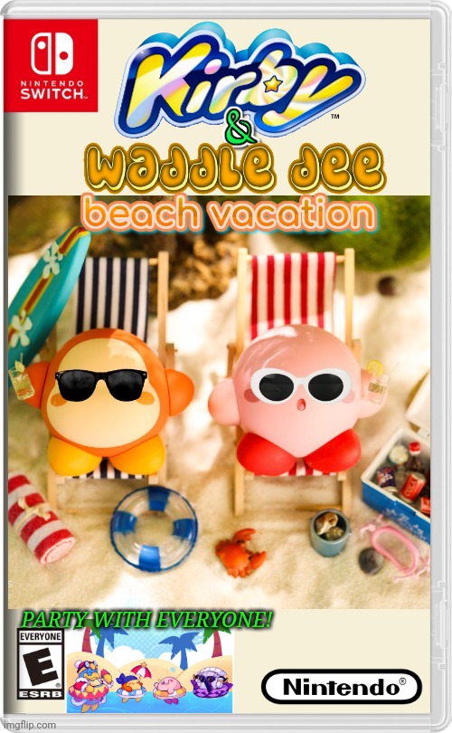 KIRBY'S BEACH VACATION | PARTY WITH EVERYONE! | image tagged in nintendo switch,kirby,waddle dee,beach,vacation,fake switch games | made w/ Imgflip meme maker