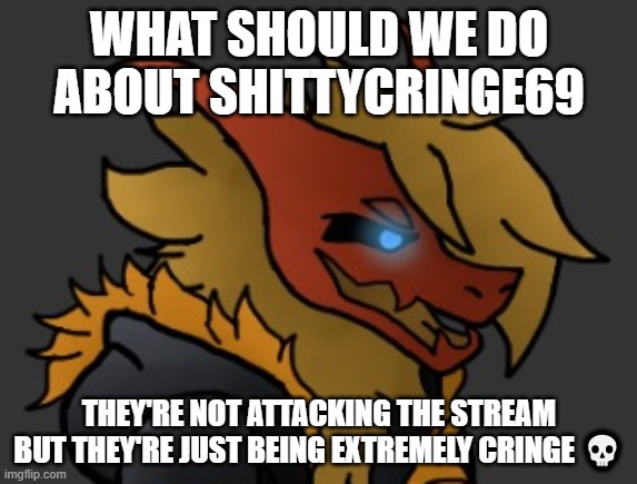 They're throwing out cringe violations and saying they're the fbi of imgflip. Aren't the site mods technically the fbi of imgfli | WHAT SHOULD WE DO ABOUT SHITTYCRINGE69; THEY'RE NOT ATTACKING THE STREAM BUT THEY'RE JUST BEING EXTREMELY CRINGE 💀 | image tagged in skid/toof's oc lmao | made w/ Imgflip meme maker