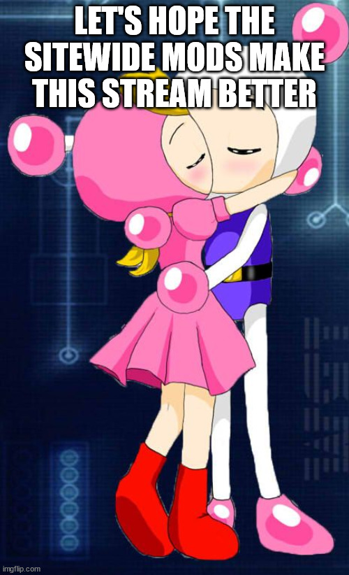White Bomber x Pretty Bomber | LET'S HOPE THE SITEWIDE MODS MAKE THIS STREAM BETTER | image tagged in white bomber x pretty bomber | made w/ Imgflip meme maker