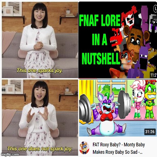 This one does not spark joy. | image tagged in marie kondo spark joy,fnaf | made w/ Imgflip meme maker