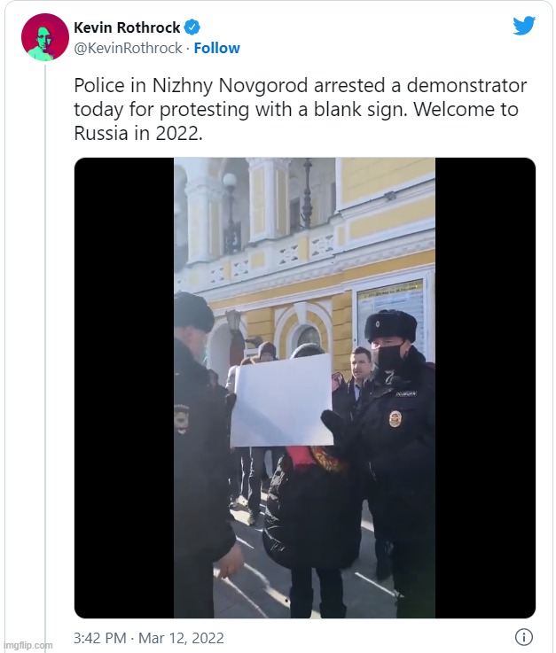 Russian police arrest protestor with blank white sign | image tagged in russian police arrest protestor with blank white sign | made w/ Imgflip meme maker