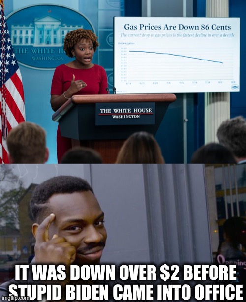 Sick of this stupid regime and their lies | IT WAS DOWN OVER $2 BEFORE STUPID BIDEN CAME INTO OFFICE | image tagged in memes,joe biden,stupid liberals,gasoline,democrats,liberal logic | made w/ Imgflip meme maker