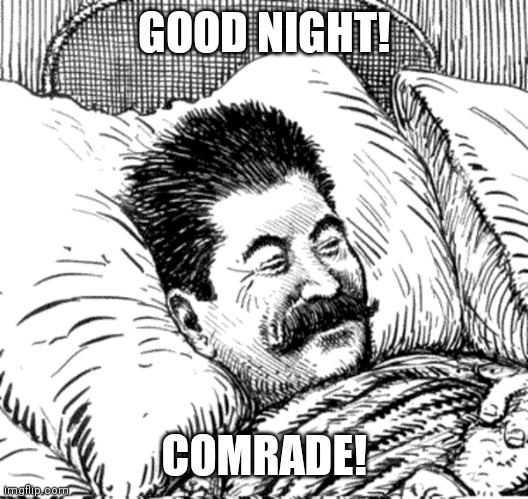 good night Stalin! | GOOD NIGHT! COMRADE! | image tagged in joseph stalin | made w/ Imgflip meme maker