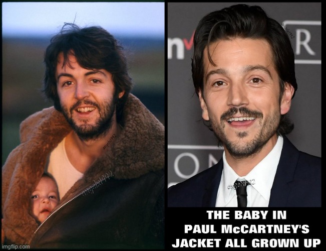 image tagged in the beatles,diego luna,paul mccartney,baby,england,mexico | made w/ Imgflip meme maker