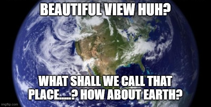 BEAUTIFUL VIEW HUH? WHAT SHALL WE CALL THAT PLACE.....? HOW ABOUT EARTH? | made w/ Imgflip meme maker