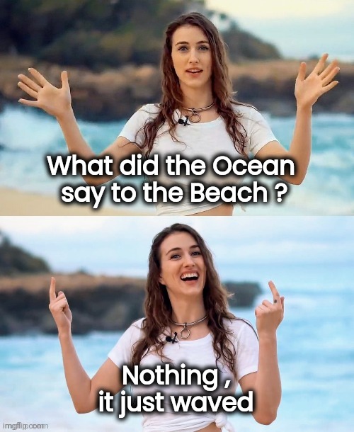 Beach joke | What did the Ocean
 say to the Beach ? Nothing , it just waved | image tagged in beach joke | made w/ Imgflip meme maker