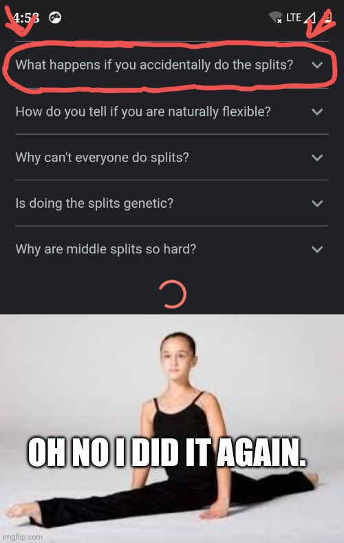 This is funny! I love how she looks annoyed in the photo. |  OH NO I DID IT AGAIN. | image tagged in girl doing splits,ballet,ballerina,oh no i have done it again,funny memes,popular memes | made w/ Imgflip meme maker