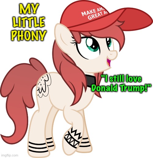 They're still out there. | MY
LITTLE
PHONY; "I still love Donald Trump!" | image tagged in my little phony | made w/ Imgflip meme maker