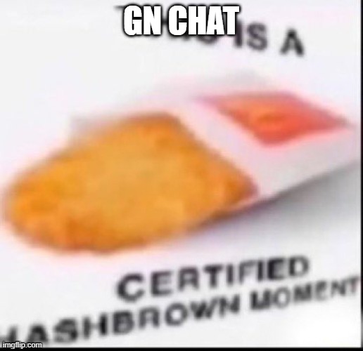 certified hashbrown moment | GN CHAT | image tagged in certified hashbrown moment | made w/ Imgflip meme maker