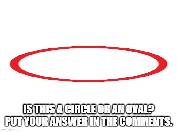 Blank White Template | IS THIS A CIRCLE OR AN OVAL? PUT YOUR ANSWER IN THE COMMENTS. | image tagged in blank white template | made w/ Imgflip meme maker