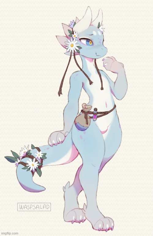 Flower boi (By waspsalad) | image tagged in furry,femboy,cute,adorable,dungeons and dragons | made w/ Imgflip meme maker