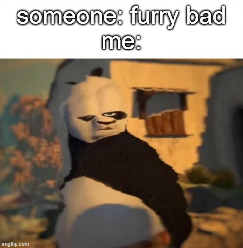 Kung Fu Panda Distorted Meme | someone: furry bad
me: | image tagged in kung fu panda distorted meme | made w/ Imgflip meme maker