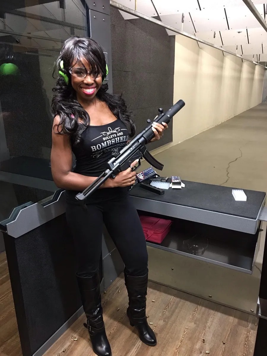 Sexy Black Woman with gun Blank Meme Template