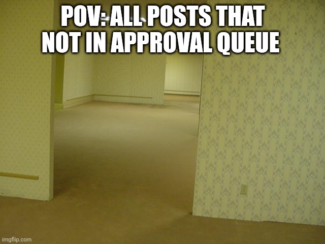 That's means IT'S FULL OF PEOPLE WHO ASKED :D | POV: ALL POSTS THAT NOT IN APPROVAL QUEUE | image tagged in the backrooms | made w/ Imgflip meme maker