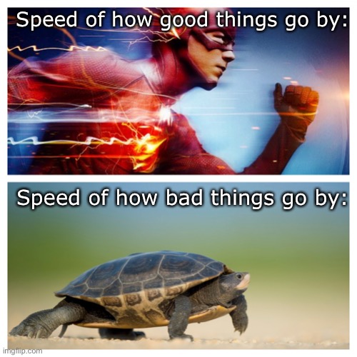 I guess I just felt like using a different font, so I chose verdana |  Speed of how good things go by:; Speed of how bad things go by: | image tagged in fast vs slow,verdana,speed,relatable | made w/ Imgflip meme maker