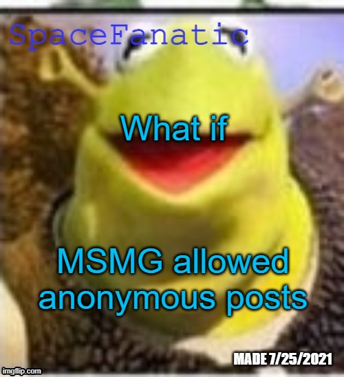 It shouldn't | What if; MSMG allowed anonymous posts | image tagged in spacefanatic announcement temp | made w/ Imgflip meme maker