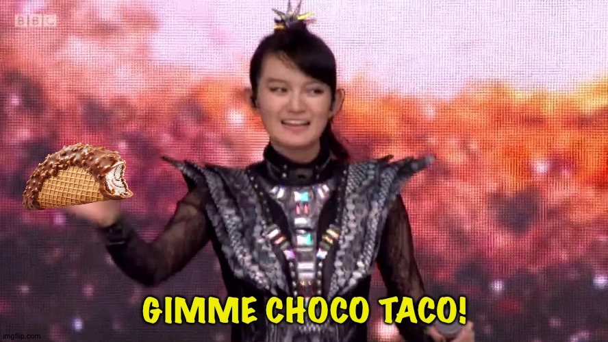 Hey, Klondike! |  GIMME CHOCO TACO! | image tagged in su-metal,babymetal,choco taco | made w/ Imgflip meme maker