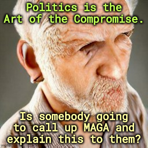 Politics is the Art of the Compromise. Is somebody going to call up MAGA and explain this to them? | image tagged in politics,art,compromise,maga,stupid | made w/ Imgflip meme maker