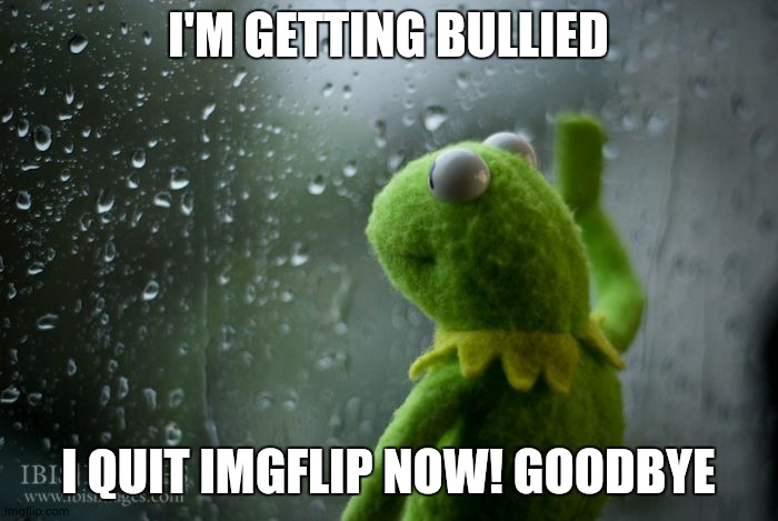 everyone hates me I'm now the most hated imgflip user | I'M GETTING BULLIED; I QUIT IMGFLIP NOW! GOODBYE | image tagged in kermit window,mod plz | made w/ Imgflip meme maker