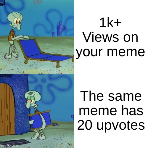 Squidward chair | 1k+ Views on your meme; The same meme has 20 upvotes | image tagged in squidward chair | made w/ Imgflip meme maker